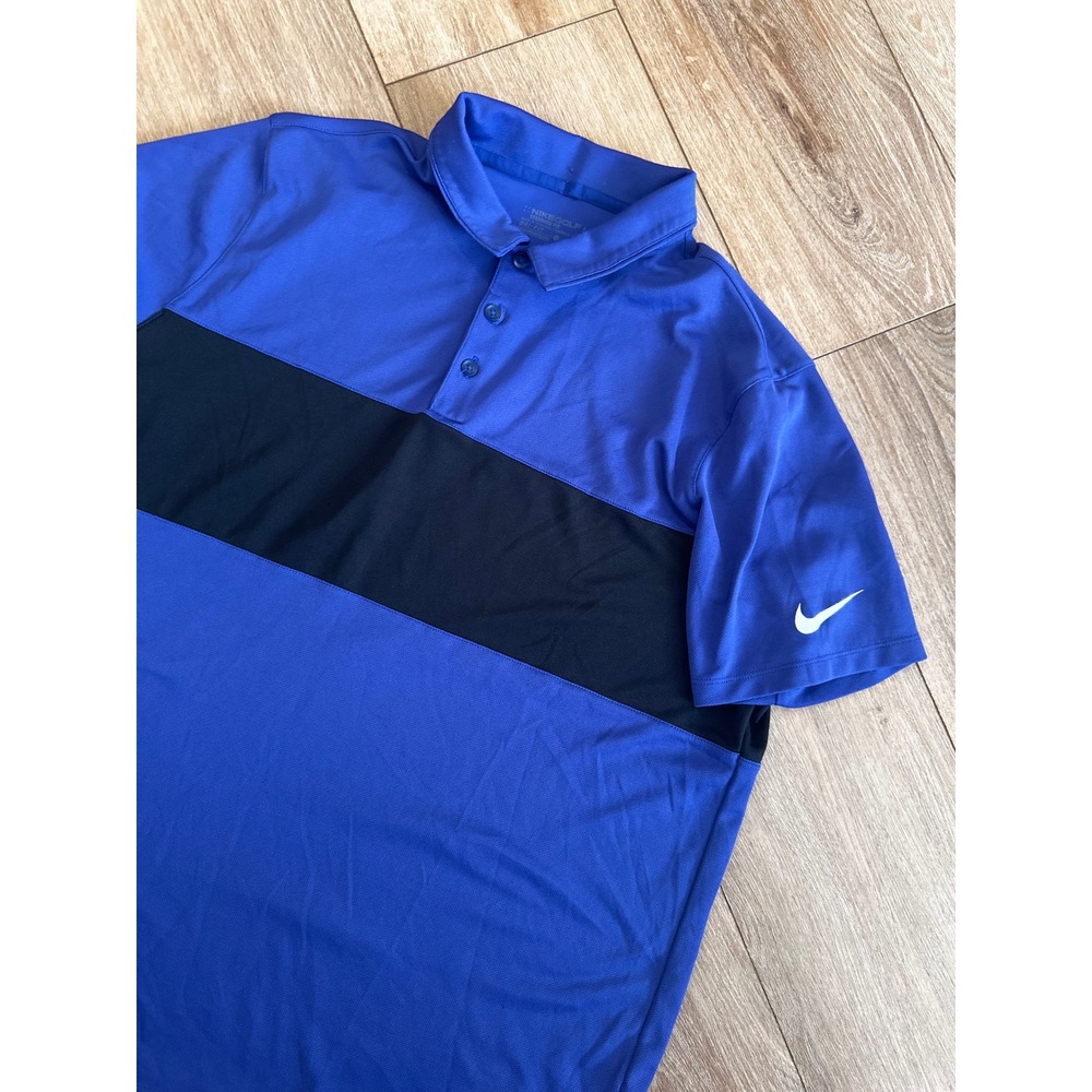 Nike Golf Dri-FIT Polo Shirt Mens Large Blue Black Stripe Standard Fit Short Slv
